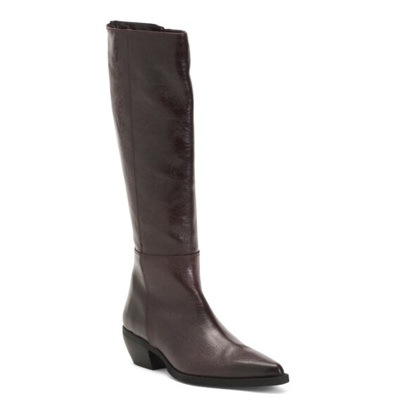 EMANUELE CRASTO Burgundy Made In Italy Patent Leather High Shaft Boots - Picture 1 of 2